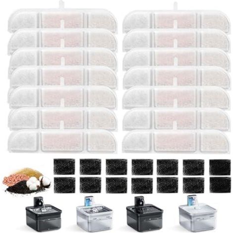 Katzenbrunnen Filter, 28 Stück Ersatzfilter für 2.5L Katzenbrunnen Kabellos, Multi-Layer Filtration mit Aktivkohle Medizinalstein Ionenaustauschharz, 14 Stück Filter und 14 Stück Schaumstoff (DPWFP6) (1/5)