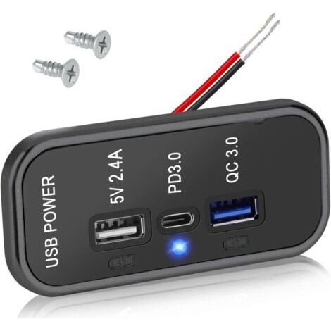 3-Port-12V-Steckdose, PD3.0 Typ C, QC3.0 USB 2,4A, Schnellladeadapter für Auto und Boot (1/5)