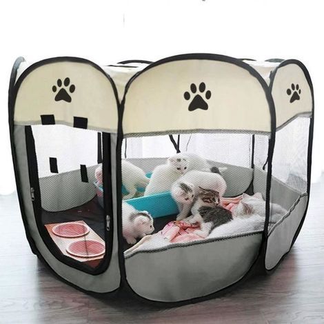 Tente octogonale pliable portable pour chien ou chat - Gris - 74x74x43CM-Ywey