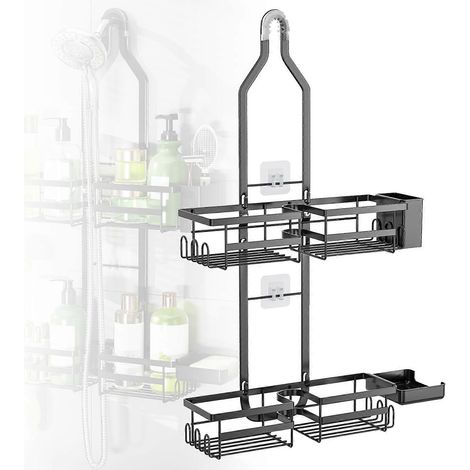 Étagère de salle de bain compacte, installation adhésive, résistante à la rouille, pratique et fonctionnelle, adaptée aux toilettes et aux douches, durable, disponible en plusieurs couleurs. (1/5)