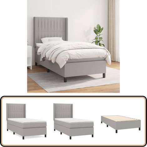 Boxspringbett mit Matratze Hellgrau 90x200 cm Stoff - Boxspringbett - Doppelbett - Bettenrahmen - Lattenrost - Matratze
