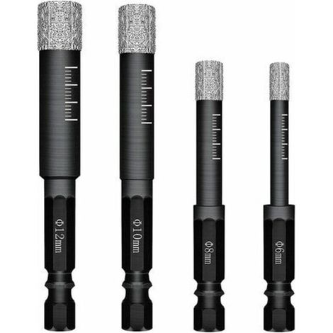 Lot de 4 Forets Mèches diamant pour Carrelage Céramique Grès Cérame Tuiles Verre Pierre. Mèches Diamantées Professionnelles Carreaux de Céramique Drill Bits Tool - 6mm 8mm 10mm 12mm (1/4)