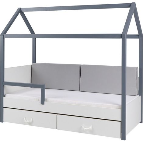Cama Henderson 132, Grafito + Blanco, Individuales, 80x180, Madera, Somieres, 80x190x172cm