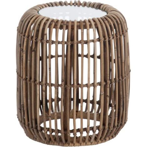 Table d'appoint ronde massif verre rotin foncé Rotina D 28cm (1/3)