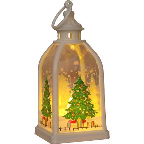 Lampe À Vent - Lanterne De Noël En Verre Et Cadre Métallique Blanc - Lumière De Nuit Pour Bureau Fenêtre Ou Suspension - 1 Pièce (1/3)