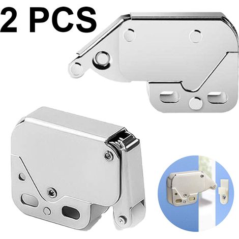Lot de 2 verrous de porte de placard/armoire à ressort, mini-loquet à pression, dispositif de verrouillage automatique à rebond pour portes de placards/armoires