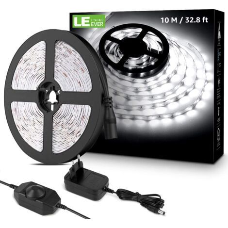 Ruban LED 10M blanc froid 6000K – 600 LEDs SMD 2835 – Dimmable avec variateur – Éclairage intérieur pour meubles et escaliers (1/5)