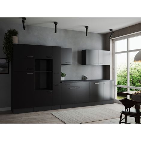 Küche Küchenzeile Leerblock Grau Matt Schwarz Oliver 370 cm Respekta