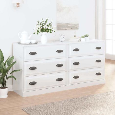 vidaXL Aparadores 2 uds madera contrachapada blanco brillo (1/5)