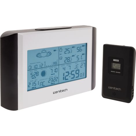Zenitech – Station météo monochrome avec rétroéclairage – Prévisions 24h – Température, humidité, pression – Capteur extérieur jusqu'à 80m