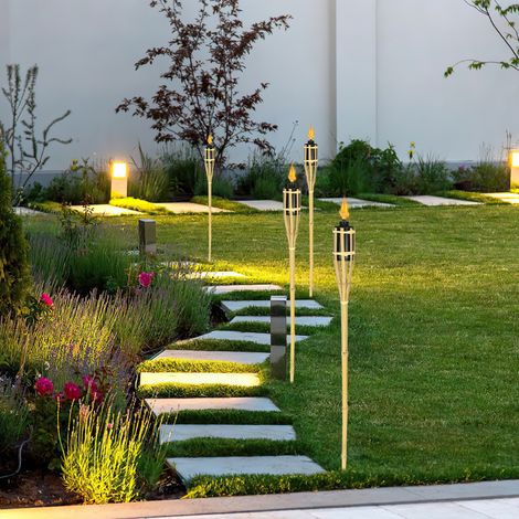 Wolketon Lote de 60 antorchas de jardín de bambú y hierro, 90 cm, color natural, de aceite, decoración exterior (1/5)