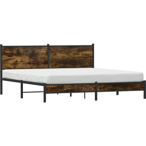 Metal Bed Frame without Mattress Smoked Oak 180x200 cm Super King vidaXL (1/4)