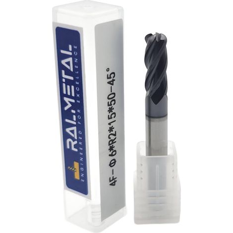 Fresa radiale in metallo duro integrale Fi6 x R2.0 x 50 mm - 45 HRC (1/4)