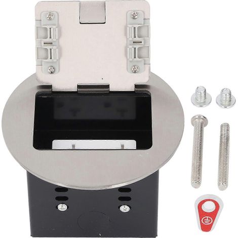 Prise de sol ronde 20 A 2500 W en acier inoxydable, 2 prises, pour bureaux et hôtels.
