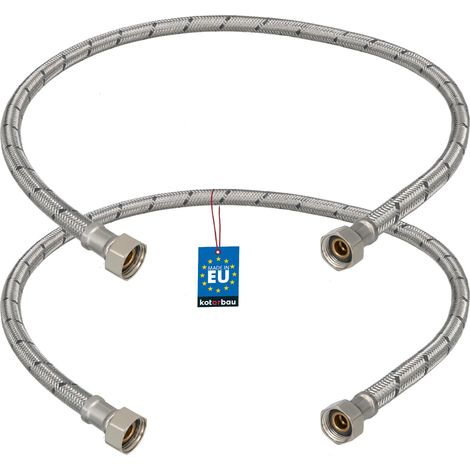 KOTARBAU® Lot de 2 Flexible Robinet 3/8"x3/8" - Tuyau Robinet 80cm - Acier Inoxydable - Rallonge Robinet Cuisine Flexible - Tuyau Robinet Cuisine Flexible - Tuyau Flexible Plomberie - Argent (1/4)