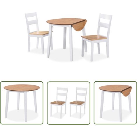 The Living Store Essgruppe 3-tlg. MDF und Gummibaumholz Weiß - Esszimmerset - Essgruppe - Klapptisch - Stuhl - Weißes Esszimmer (1/5)