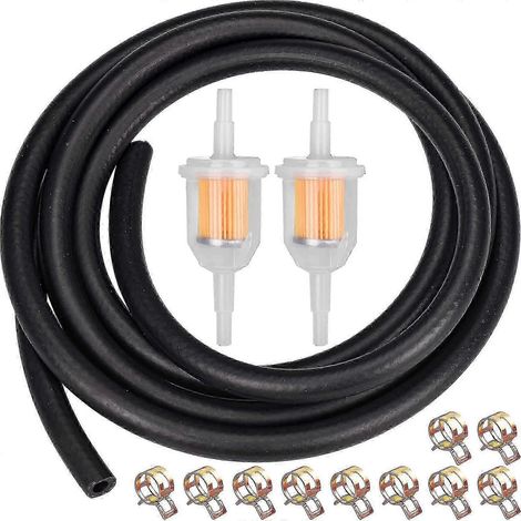 Kit de durites d'essence - Tuyau d'essence de 2 m et 6 mm + 2 filtres à essence + 10 colliers de serrage pour moteurs Kawasaki, Kohler, Briggs & Stratton et autres. (1/4)