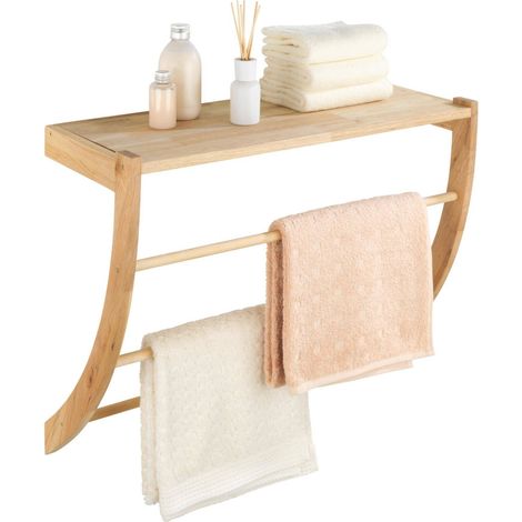 Wenko – Porte-serviettes en bois NORWAY – Cintre avec étagère – Dimensions 60x25x50 cm – Fixation murale incluse (1/5)