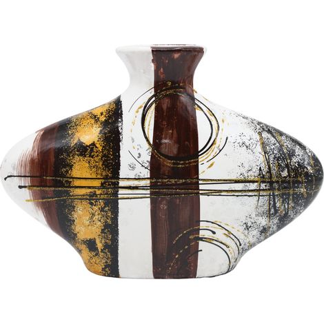 Vase Ovale en céramique avec Motif Abstrait Noir/Marron/doré Dimensions : 7 x 30 x 20 cm (1/5)