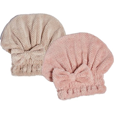 Serviette Capillaire En Microfibre - Serviette Pour Cheveux Rapide Séchage Avec Nœud Papillon - Lot De 2 (1/5)