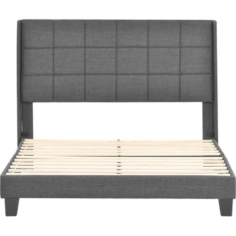 Letto matrimoniale imbottito grigio in lino 140 x 200 cm con rete a doghe MODENUIT (1/5)