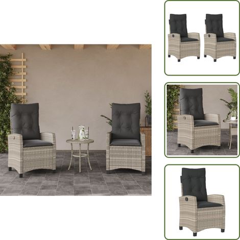 The Living Store Gartensessel mit Kissen 2 Stk. Verstellbar Hellgrau Poly Rattan - Gartensessel (1/5)