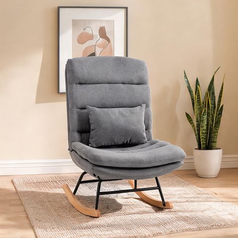 Fauteuil à bascule en tissu gris clair avec dossier haut en métal (1/5)