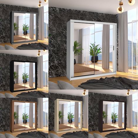 Macka Modern Sliding Mirror Door Wardrobe 150cm-White (1/2)