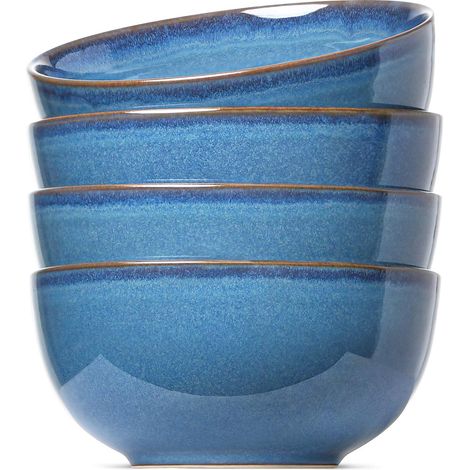 Lot de 4 bols à céréales en céramique de 15,2 cm, pour soupe, dessert, fruits, salade, nouilles, ramen, 650 ml, bleu Ceylan (1/5)