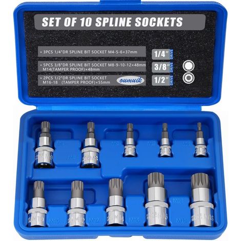 Set of 10 Square Sockets M4 to M18 - Triple Flute, High Precision Fitting for Repair and Maintenance (1/5)