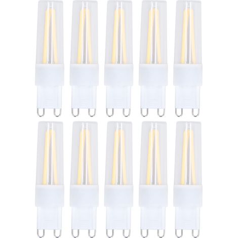 Lot de 10 ampoules LED G9 à filament long, lumière chaude, 500 lm, sans scintillement, culot céramique, pour lustres et plafonniers, 110 V. (1/5)