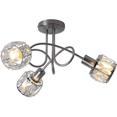 Spotrondell Chrom Deckenstrahler 3 Flammig Deckenleuchte Kristall Modern, Glaskristalle klar, 3x E14, DxH 38 x 24 cm
