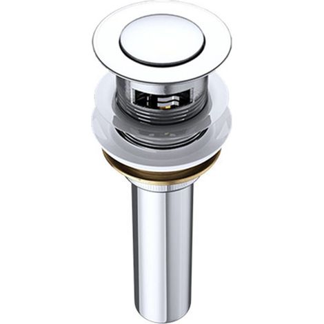 Durovin Bathrooms Push Pop Up Chrome Basin Waste Plug - Slotted Suitable for Sink with Overflow - Inner Round Push Button (1/5)