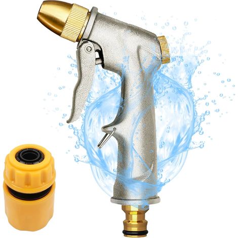 Pistolet d'arrosage haute pression pour tuyau de jardin, pistolet à eau en métal résistant avec connecteur de plomberie, pistolet à eau en métal résistant pour arrosage du gazon (1/5)