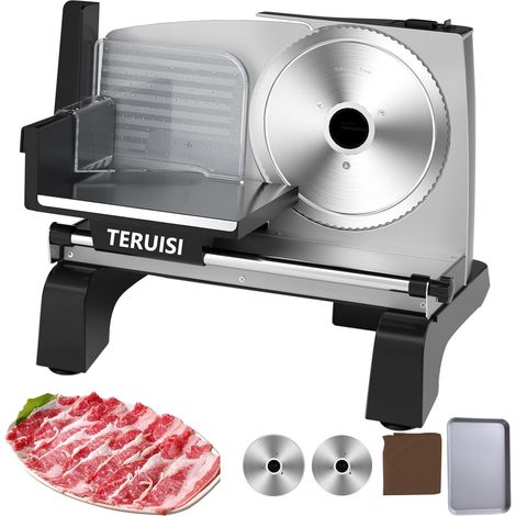 Trancheur à Viande Électrique, 200 W Trancheuse à Viande avec 2 Lames en Acier Inoxydable 19 cm, Épaisseur Réglable 0–18 mm, Machine à Trancher avec Plateau à Viande et Torchon pour la Maison (1/5)