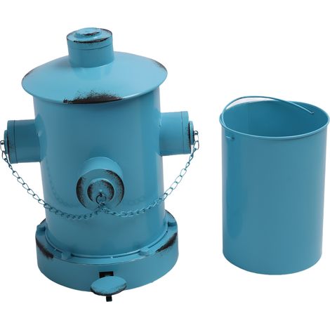 Fire Hydrant Trash Can with Inner Bucket European Iron Retro Practical Large Capacity Wrought Iron Pedal Trash Can for Floor Desktop Light Blue (1/5)