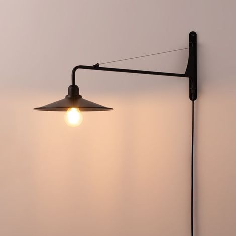 Applique murale LED orientable noire matte bras pivotant 180° E27 40W rétro-industriel