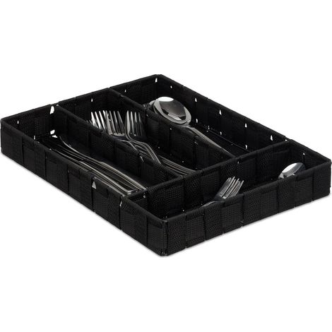 Rangement à couverts, compartiments de tiroirs avec 4 blocs, les ustensiles de cuisine, 4,5x26x36 cm, noir (1/5)