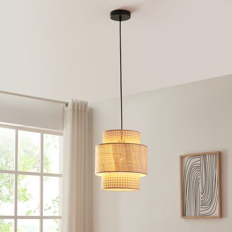 Lámpara colgante Biggar doble pantalla 1xE27 Ø32cm - Beige / Ratán [lux.pro]