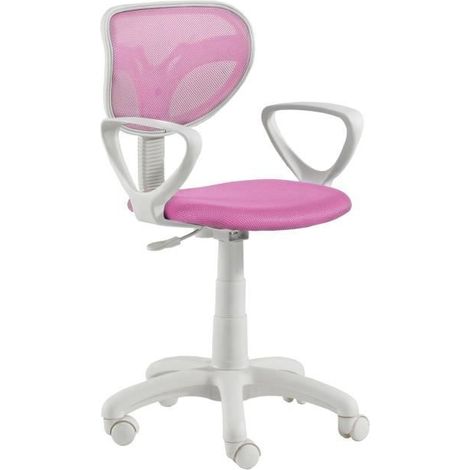 Chaise de bureau pivotant réglable en hauteur coloris blanc - rose - Largeur 54 x Profondeur 54 x Hauteur 93 - 105 cm - JUANIO