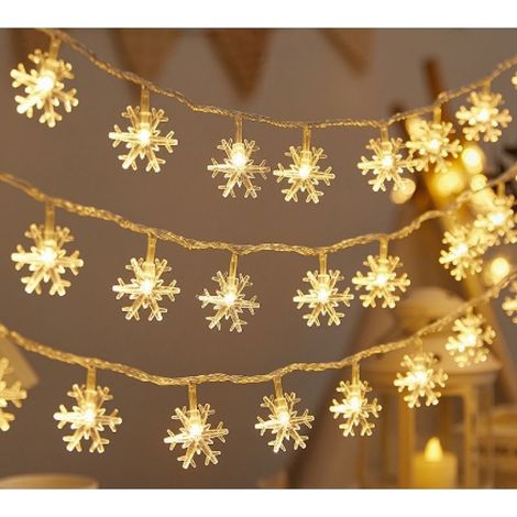 Guirlande lumineuse flocon de neige, 6 m, 40 LED, guirlande lumineuse , chambre à coucher, mariage, anniversaire, décoration de Noël – Blanc (1/4)