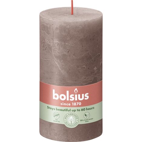 Bolsius Stumpenkerze Rustik Shine Rustikales Taupe 13 cm Stumpen- und Kugelkerzen