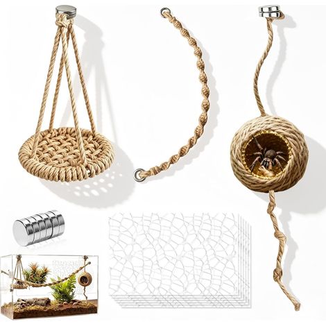Kit 15 Accessoires pour Araignée Sauteuse avec Aimant, Hamac en Jute Naturel, Pont Suspendu et Nid Magnétique, Bande de Mousse pour Terrarium Araignée, Accessoires pour Terrarium Sauterelle (1/5)