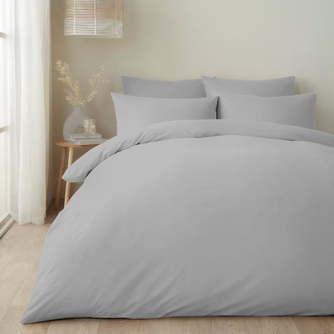 Parure de lit argentée – Lit Double (200 x 200 cm) – Doux et 100% Coton – Housse de Couette Unie Gris Clair (1/4)