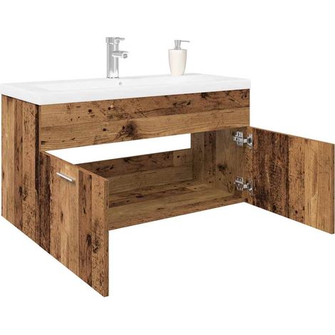 Meuble avec vasque intégrée vieux bois bois d'ingénierie