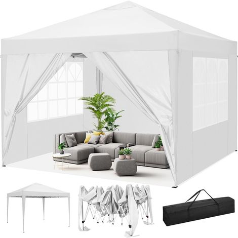 Carpa de jardín plegable 3x3M Protección UV impermeable, Barnum plegable para bodas, picnics, mercados, camping con 4 paredes laterales desmontables Blanco (1/5)