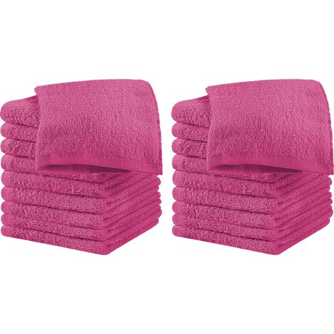 Set 18 Pezzi Lavette Asciugamani Viso Mani 100% Cotone 490 Gsm 30x30 Cm Bagno Bidet Vari Colori Morbide Assorbenti Asciugamano Spugna Ospite Fuxia - 30x30 cm