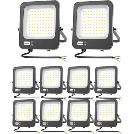 Projecteur LED Extérieur 50W, Spot LED Extérieur IP66 Etanche Luminaire Exterieur de Sécurité,3000K Blanc Chaud Super Lumineux Eclairage Exterieur Murale pour Cour,Jardin,Garage,Patio-10 Pack