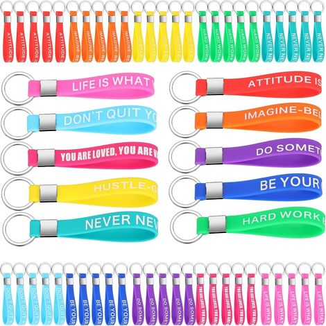 60 Pièces Porte-Clés Citation Inspirante, 10CM Porte-Clés en Caoutchouc de Silicone Porte-Clés Bracelet de Motivation avec Messages Inspirants pour Merci Professeur Cadeau Faveurs (10 Styles)