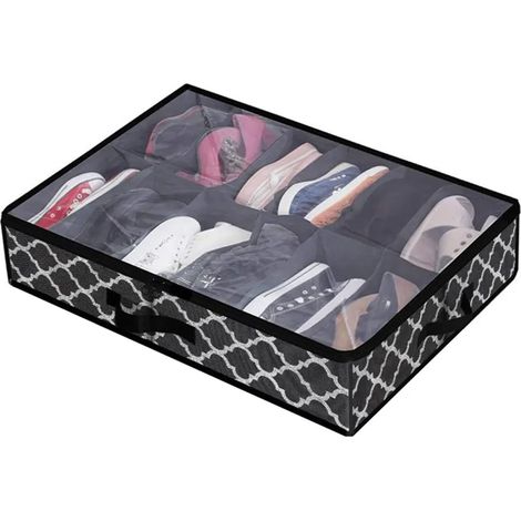 Organisateur de rangement sous le lit, sac de rangement pour chaussures, sac de rangement pliable en non-tissé avec poignée, outil de rangement anti-poussière (noir ondulé) (1/5)